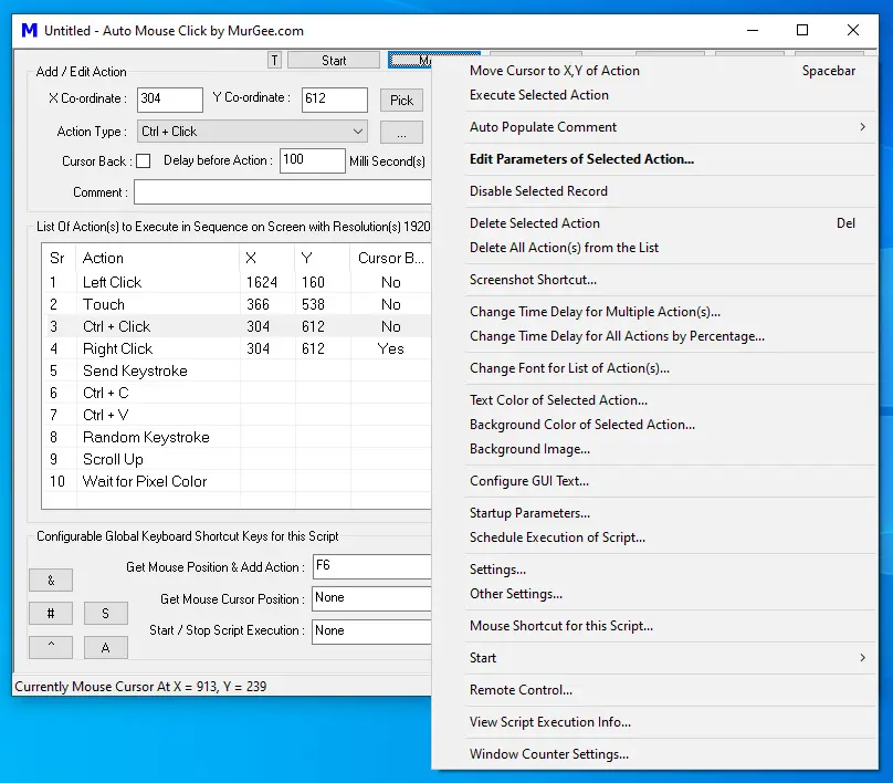 Screenshot of Right Click Menu on the Script Editor Window