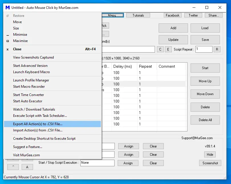 System Menu Offering Extra Features in Auto Mouse Click