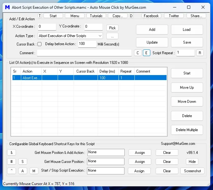 Screenshot of Auto Mouse Click with Abort Execution of Other Scripts Action
