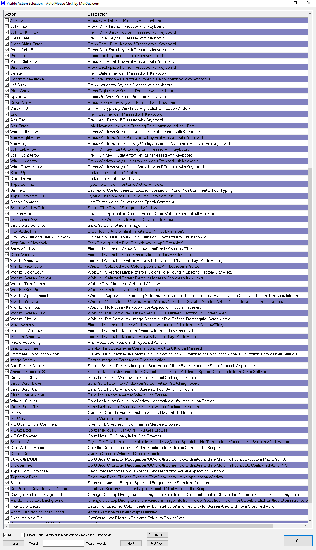 List if Visible Actions in Auto Mouse Click Application