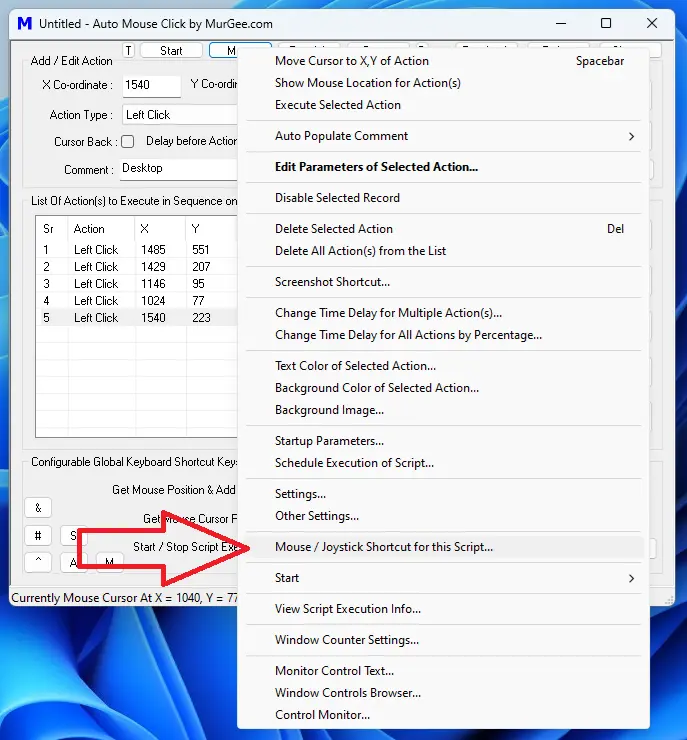 Execute Macro Script with Mouse or Joystick Shortcut