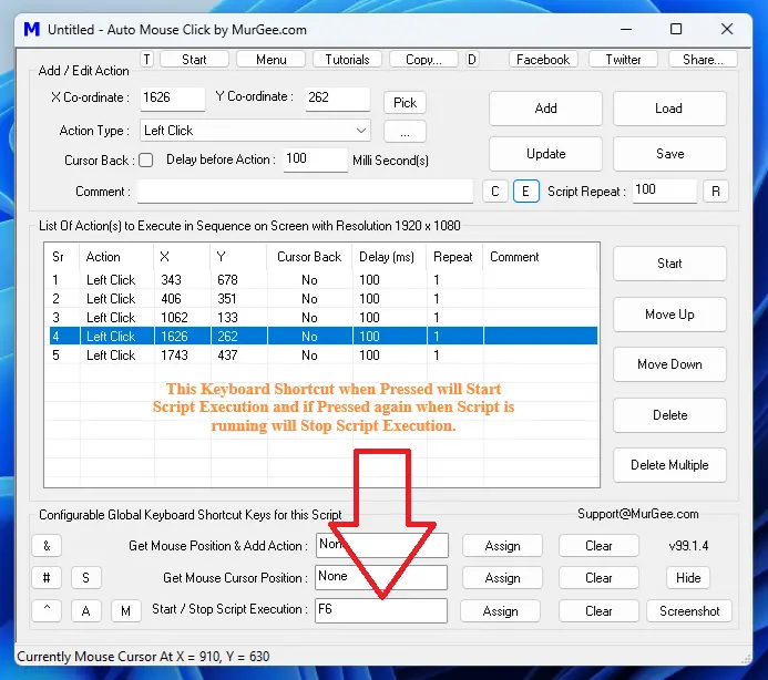 Screenshot of a Script with Keyboard Shortcut to Start / Stop Script Execution