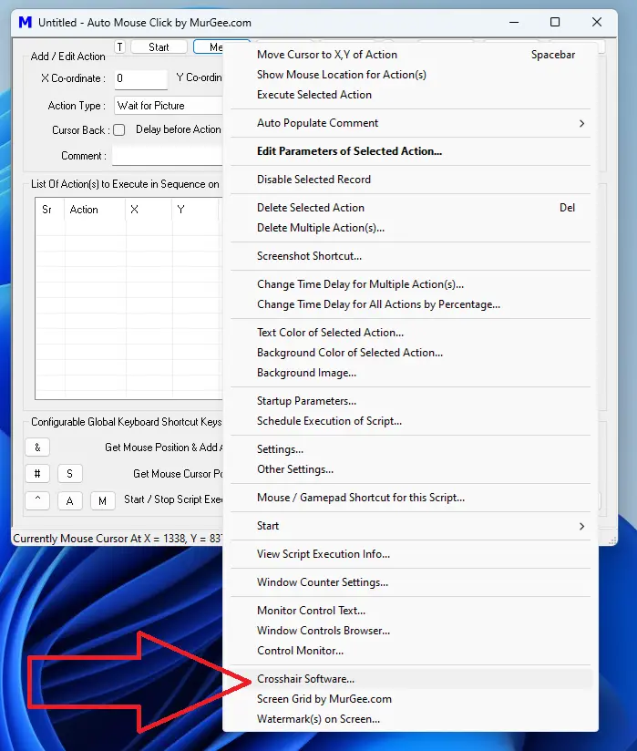 Launch Screen Overlay Application from Menu of Auto Mouse Click by MurGee.com
