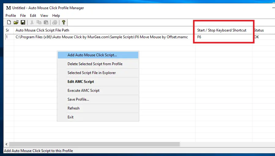 Screenshot Displaying Profile Manager to Load Multiple Macro Scripts and Execute any Macro Script with Keyboard Shortcut Assigned in the Script