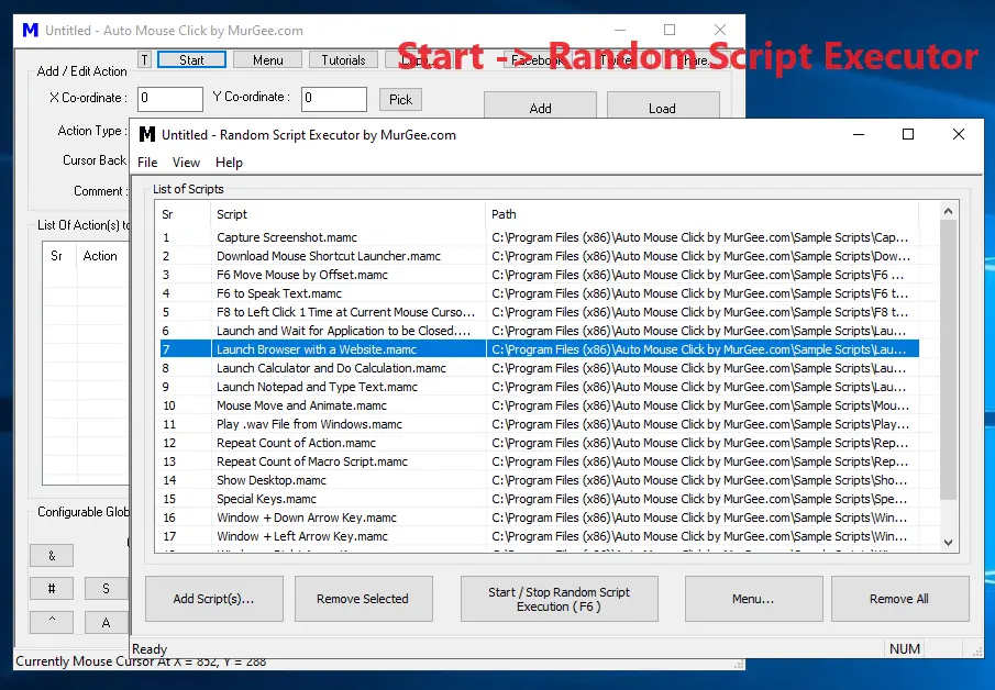 Screenshot Displays Random Script Executor for Random Script Execution with Keyboard Shortcut