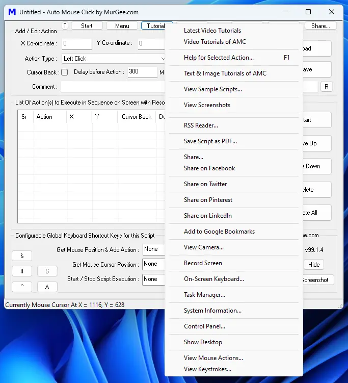 Tutorials Menu of Auto Mouse Click by MurGee.com